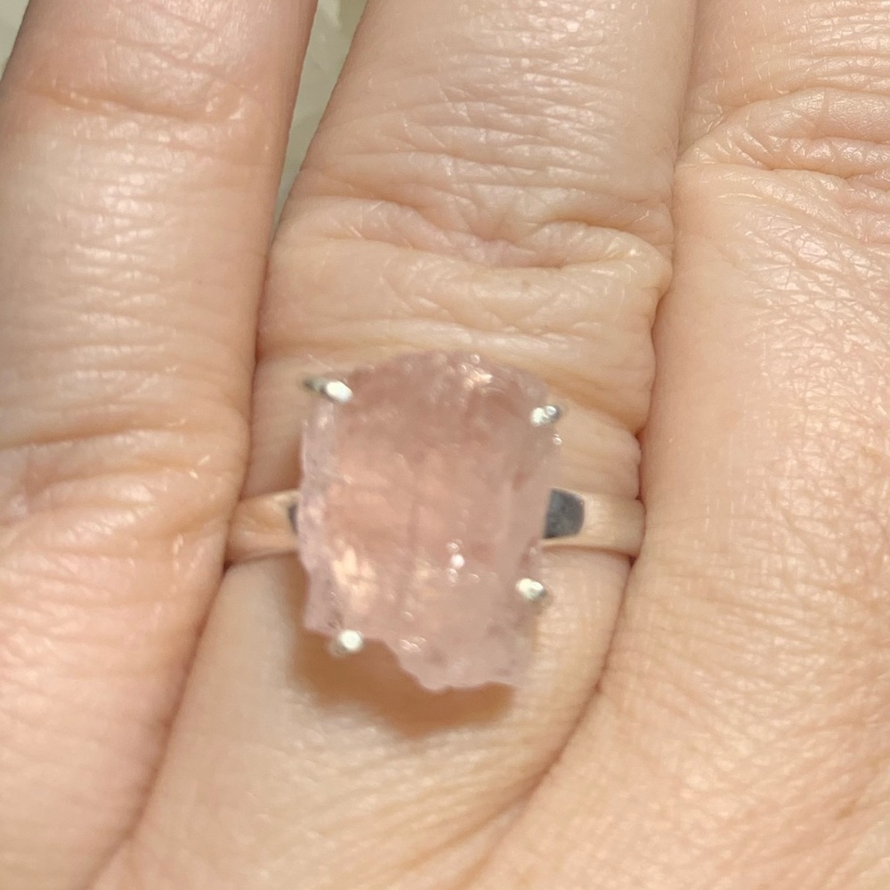 Solid Sterling Raw Morganite Ring - image 2